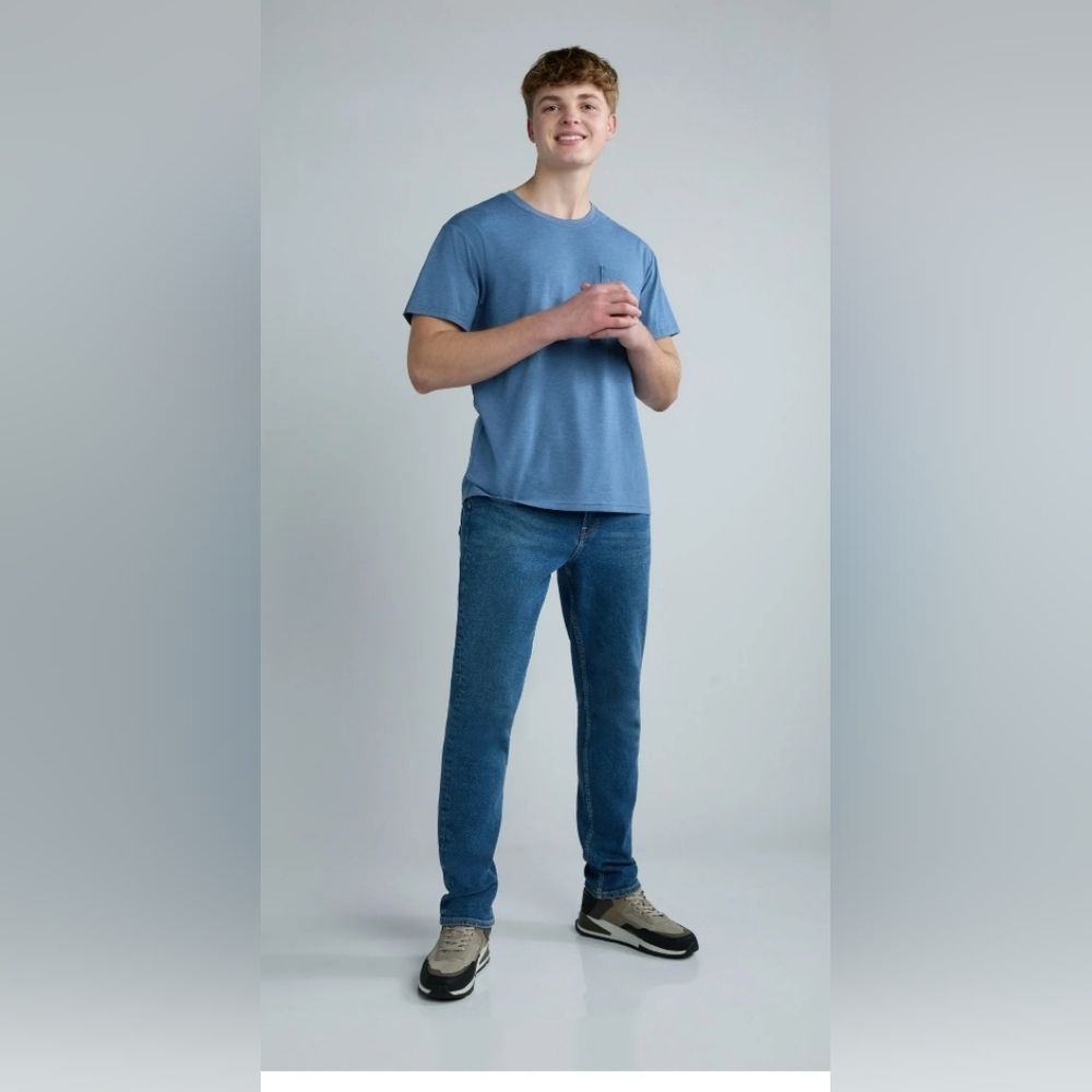 NWT Athletic Works Men's Tri Blend Moisture Wicking Pocket Tee, Blue, Medium